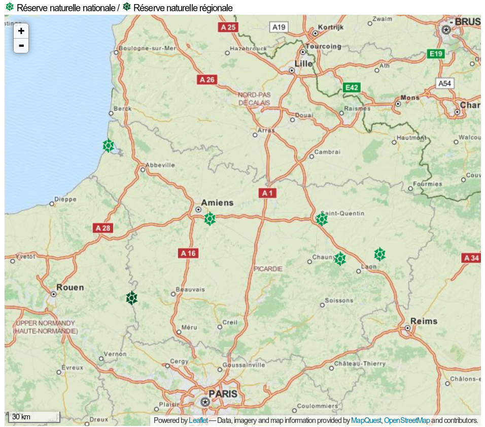 Carte des RNN et RNR de Picardie